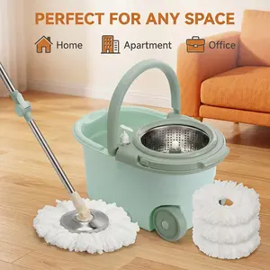 Spin Mop And Bucket Set with Wringer, 360° Rotating Mop Bucket System, Includes 3 Microfiber Mop Refill Heads And A 61-Inch Adjustable Stainless Steel Handle,, Wet Dry Floor Cleaning System for Home Kitchen Hardwood Tile Floors