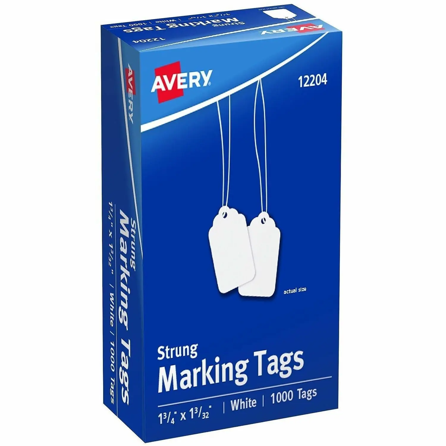 Avery Marking Tags, Strung, 1-3/4" x 1-3/32", 1,000 Tags (12204), White, 1000 / Box, AVE12204