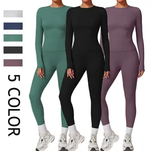 Kabier Women's Yoga Set - Slim Fit Long Sleeved Top, Color Tracksuit, High Waisted Leggings & Outdoor Activity Gear for Gym Exercise and Yoga Athletic Stretchy Material Athleisure Wear