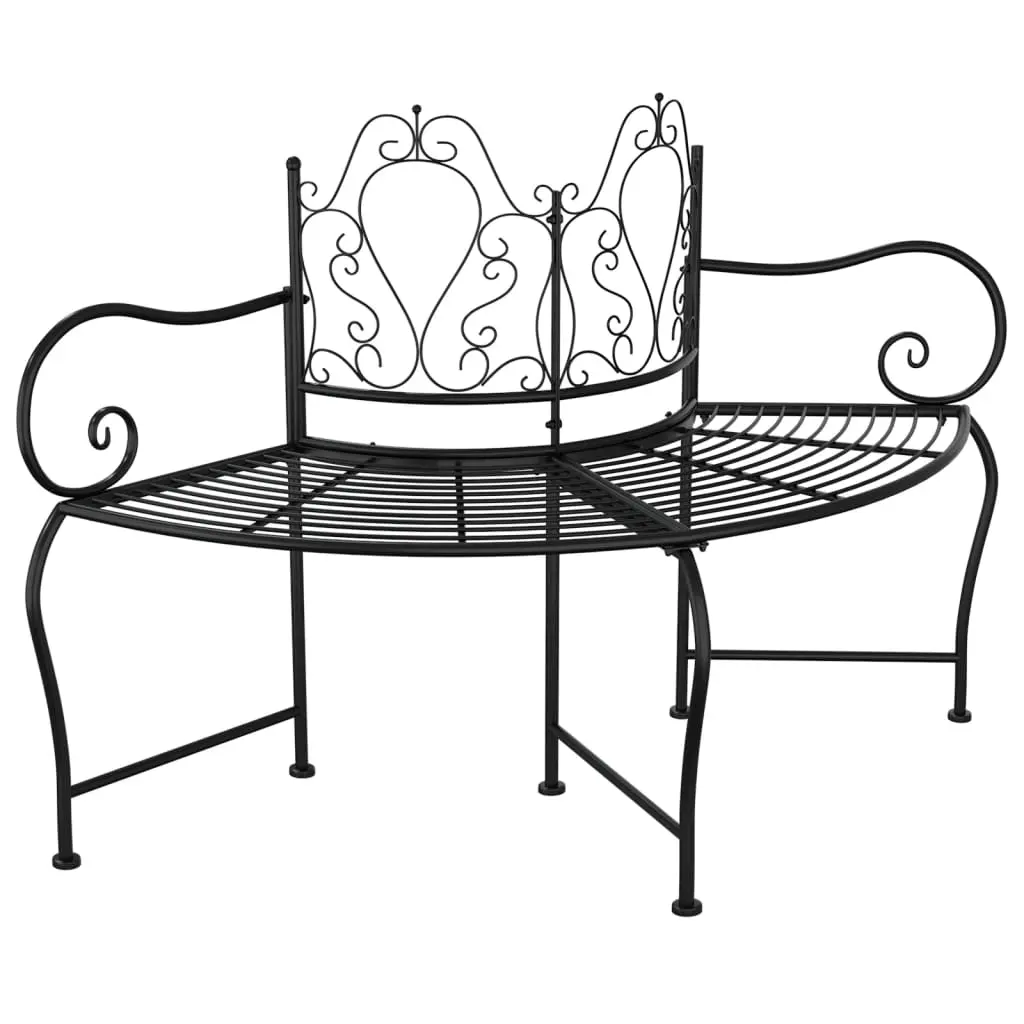 vidaXL Tree Bench, Seating Chair, Bench Seat, Circular Garden Tree Seat, Outdoor Bench for Patio Garden Backyard, Industrial Style, Black Steel 318823