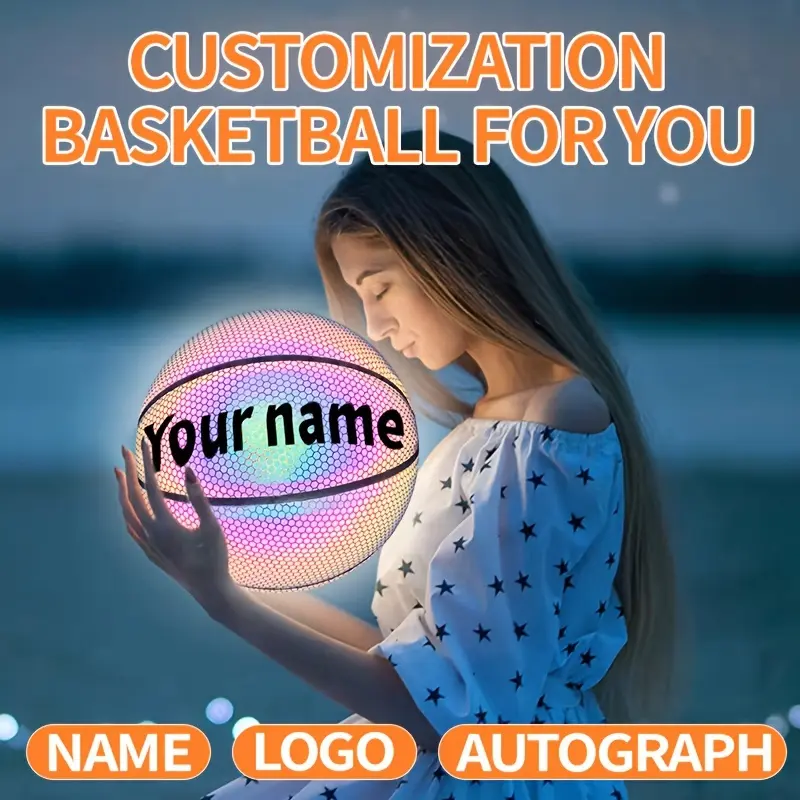 Personalized Reflective PU Leather Basketball, No. 7 Size Custom Sports Ball for Youth - Mixed Color Birthday and Christmas Gift Idea, Birthday Gift Ideas, Independence Day, Easter