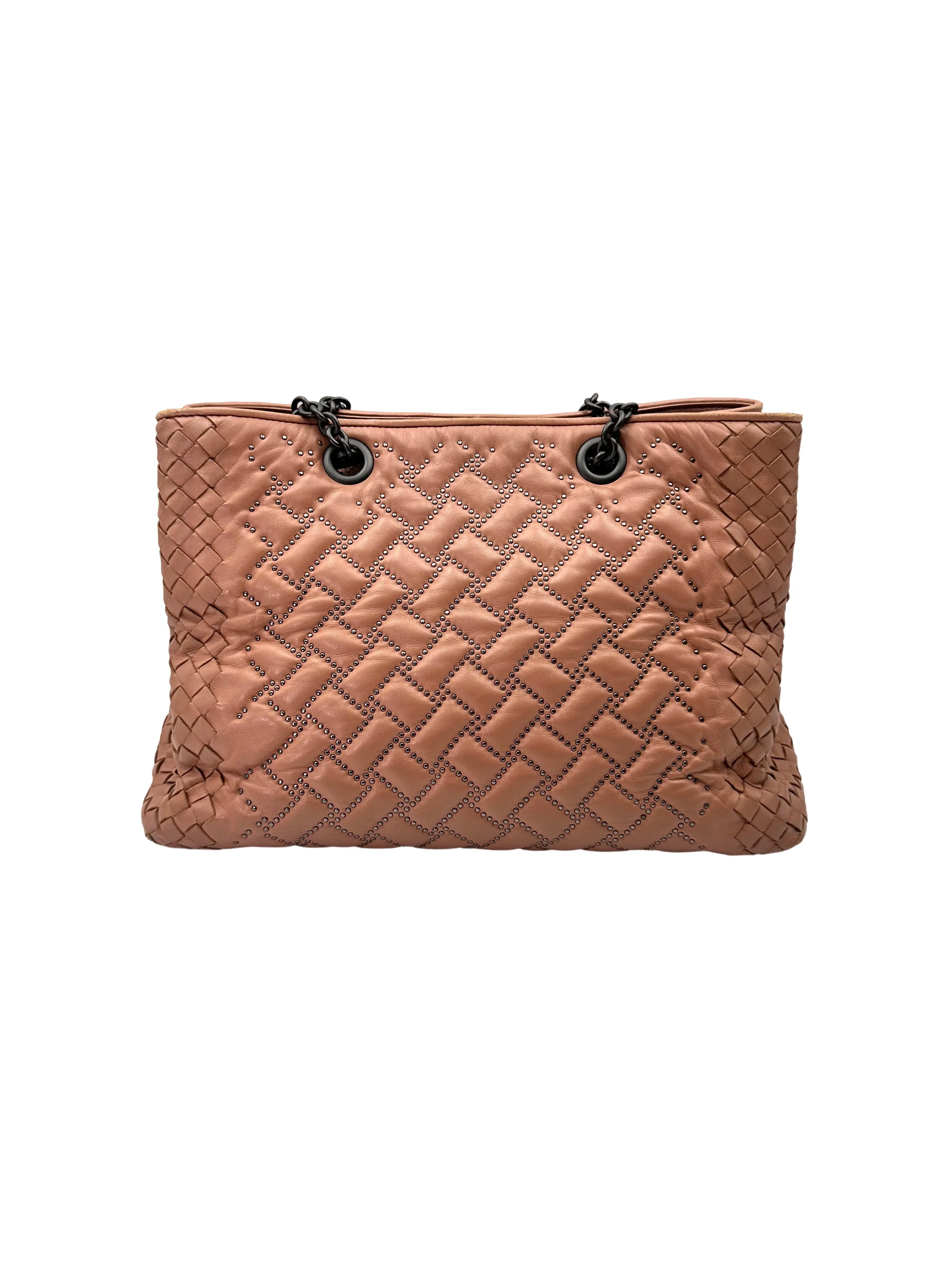 Pre-owned BOTTEGA VENETA leather Tote Bags Pink Intrecciato Studded Handle Bag BV131