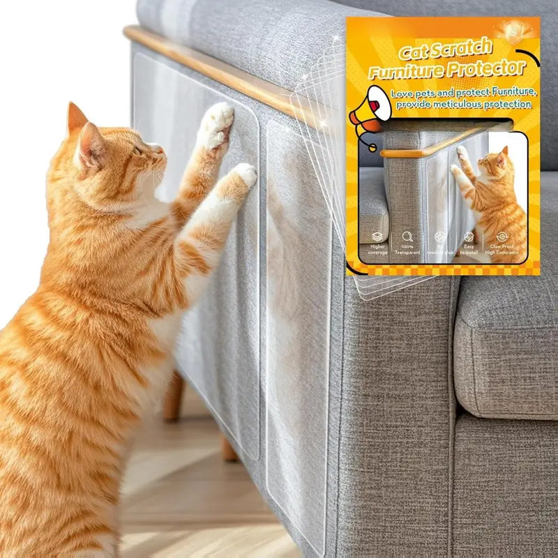Anti Cat Scratch Furniture Protector, 8 Pcs Self-Adhesive Couch Protector for Cat Claws, Heavy Duty Couch Cover Furniture Protectors from Cats Scratching Tape for Sofa, Corner, Door, Chair