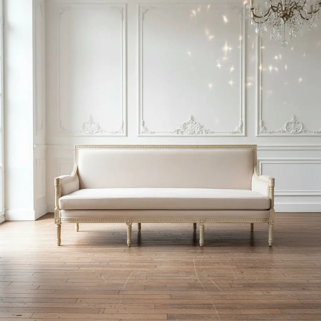 Elodie Indoor Sofa - Birch Wood, Hand-Carved, Solid Frame Furniture for Formal Living Room