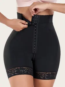 Women's High Waist Lace Trim Compression Shaper Shorts, Zipper Crotch Shapewear Bottoms, Abdomen Smoothing Breathable Elastic Fabric Butt Enhancing Panties, Body Shaper, Adjustable Zipper Shapewear