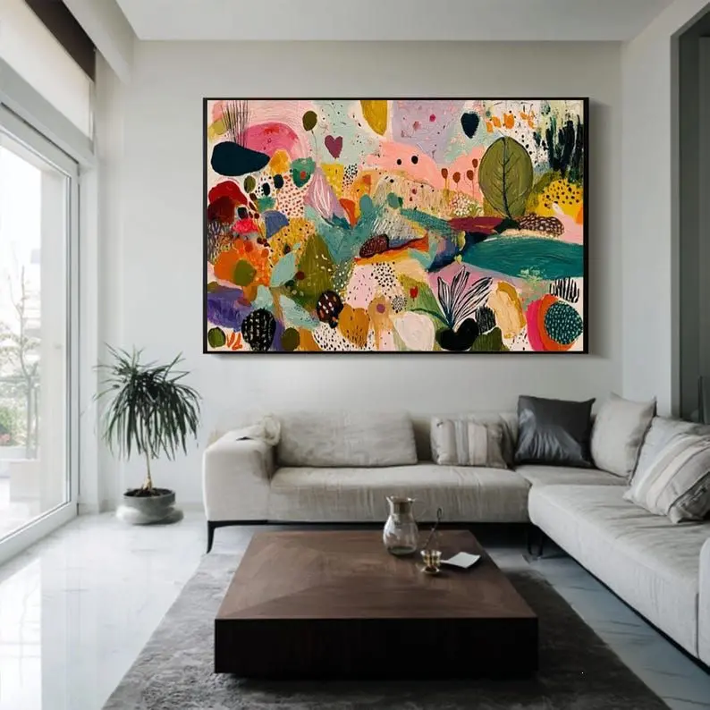 Colorful Abstract Floral Landscape Oil Painting Vibrant Garden Wall Art Impasto poster