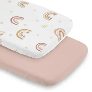Sweet Jojo Designs Boho Rainbow Girl Baby Bassinet Sheets Fitted Sheet Set Infant Newborn Nursery Oval Rectangle Hourglass Mattress 2p Pink Yellow Bohemian Modern Neutral Vintage Stars Sun Celestial