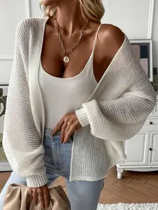 Women's Casual Fashion Ribbed Knit Cardigan, Long Sleeve Solid Color, Perfect for Spring and Autumn, Stylish and Comfortable Outwear