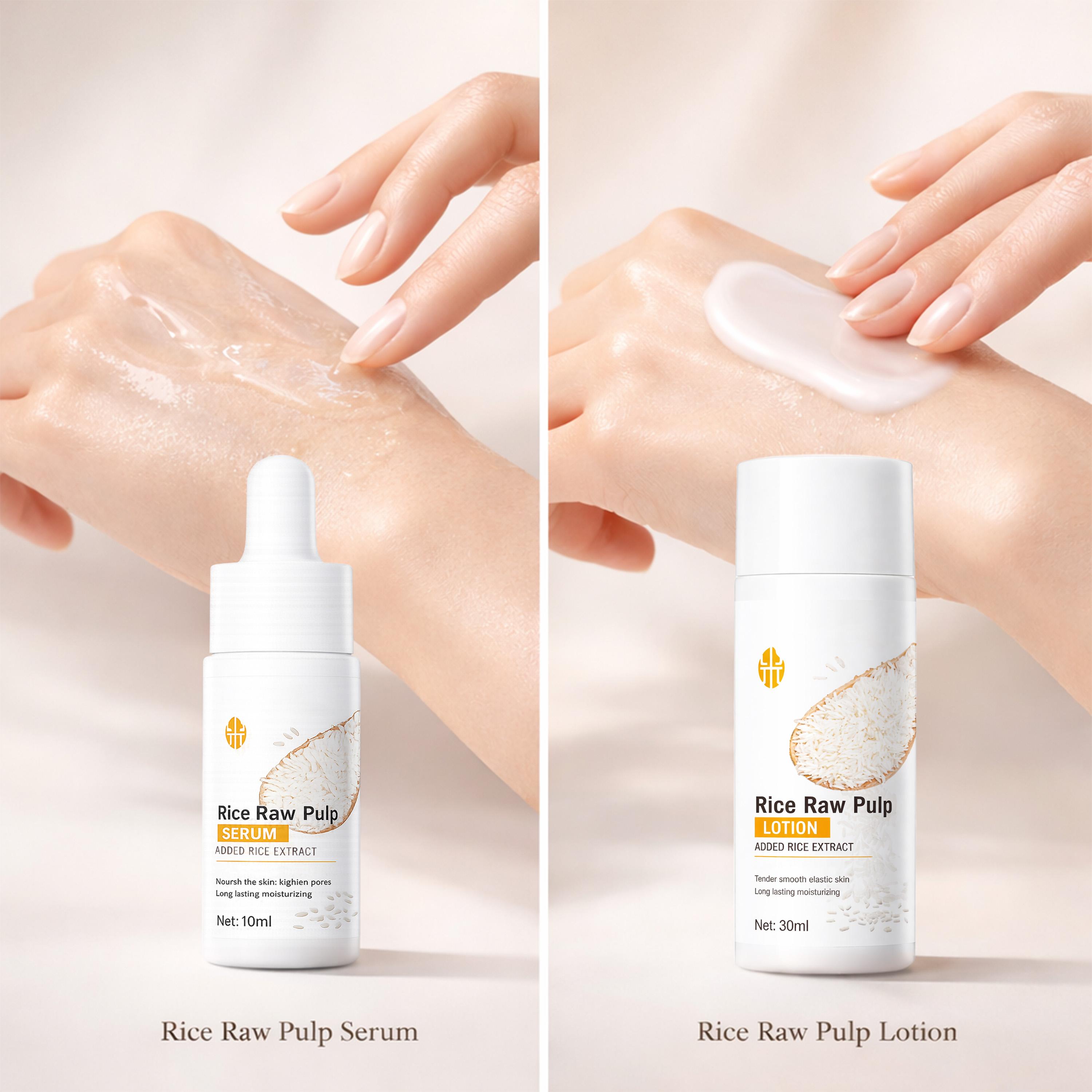 Rice Skincare Travel 5-Piece Set, Rice Extract Cleanser Toner Serum Lotion Face Cream, Daily Hydration Gentle Care Starter Set