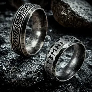 YILUOCD Stainless Steel Viking Runes Ring for Men Women Vintage Nordic Celtic Knot Rings Odin Letter Amulet Jewelry