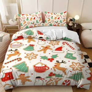 Bedding 3-piece set - 3PCS,Merry Christmas red and green Christmas element design down comforter set (1 comforter cover + 2 pillowcases, filling not included). Soft and comfortable, suitable for family bedrooms.
