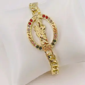 saint jude bracelet figaro style gold plated