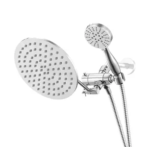 Solid Metal 3-Spray Dual Shower Head Combo with 12 Inch Adjustable Arm Extension | Hand Held Shower Head with Hose, 8 Inch Rainfall, 3-Way Diverter and Shower Arm Extension