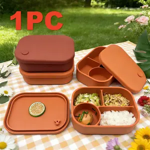 1Pc Silicone Bento Lunch Box Microwave Safe Leak Proof Food Storage Container with 4 Compartments Suitable for Schools Offices Camping and Picnicking Back To School Season Durable Bento Box Leakproof Lunch Box Portable Food Storage