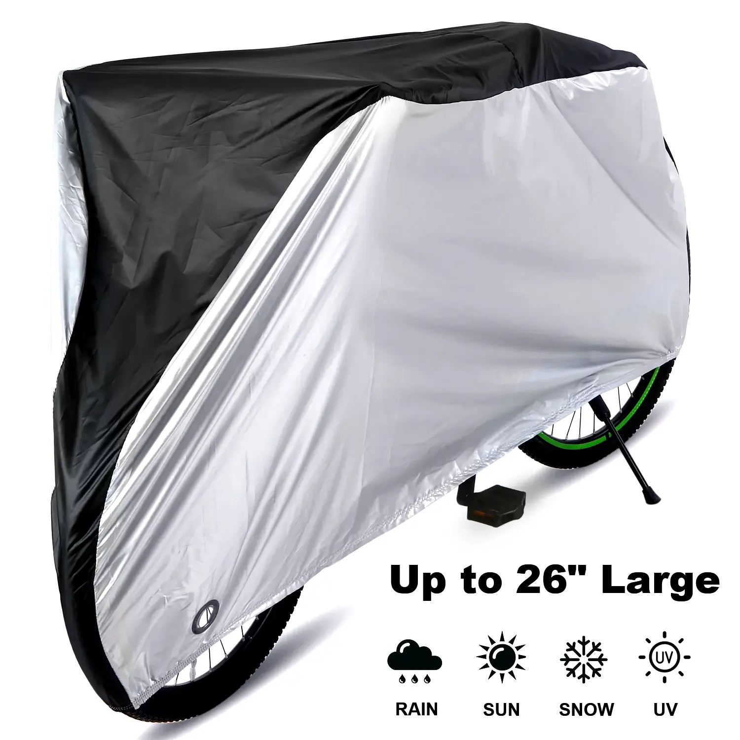 Heavy Duty Bike Cover - Waterproof, UV-Protective, Windproof with Lock Holes, Buckle, Storage Bag for 26" Mountain Road Bikes,All-Weather Outdoor Use