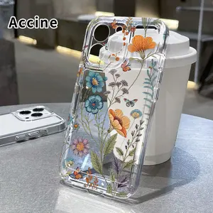 Floral Butterfly Symphony  TPU Pattern Phone Case for iPhone 15 16 14 Pro Max 13 12 11 XR XS Plus Non-Yellowing Clear Crystal Drop-proof Protection Slim Silicone Cover Cellphone Protective