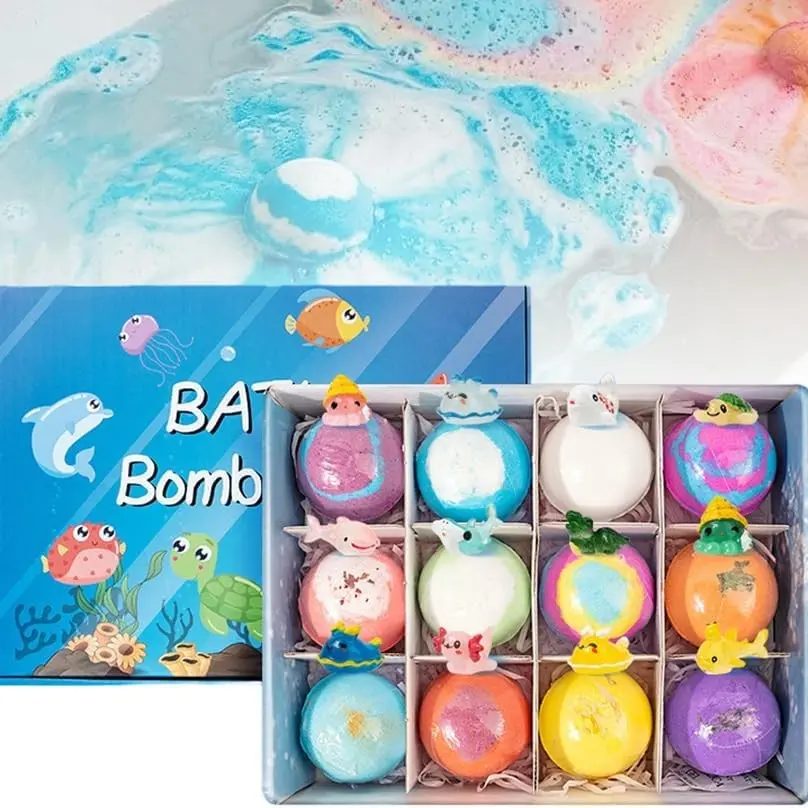 Kids' Bath Bombs with Surprises Inside, 12-Pack Fizzy Bubble Bath Ball Gift Set, Ocean-Themed Fun Bathtime Treats for Children, Body Care, Bath Products