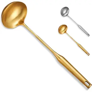 14 Inch Stainless Steel Gold Soup Ladle Heavy Duty Serving Spoon Kitchen Utensils for Cooking Buffet Party
