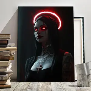 Gothic Style Portrait Pattern Canvas Painting with Frame, Modern Art Print, Character Art, Wall Art Decor for Home Living Room Bedroom Office, Ornaments