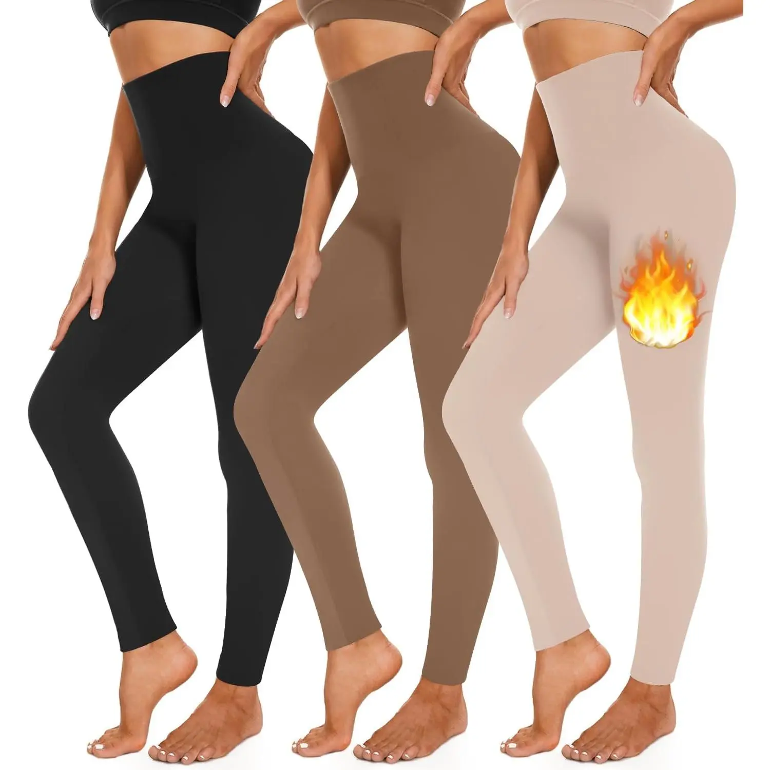 Fleece Lined Leggings for Women, 3 Pack High Waisted High Stretch Thermal Tights for Winter Gym Workouts, Gym Workout Leggings, High Stretch Leggings