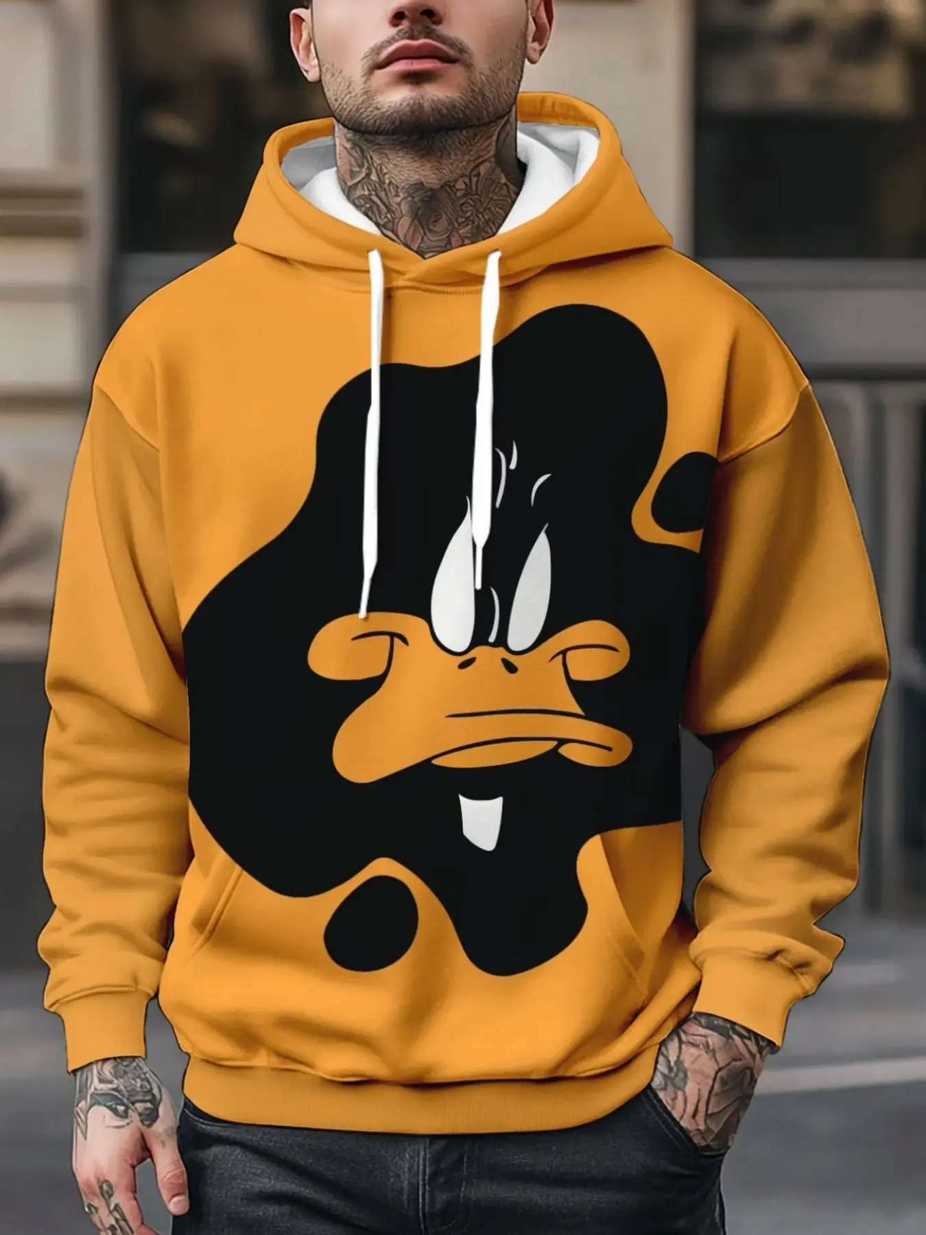 New Warner Bros. Men's Pullover Hoodie, All Season Pullover, 3D Looney Tunes Print, Casual Long Sleeve Fitted Sweatshirt, Comfortable Daily Wear