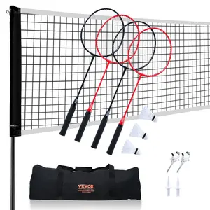 VEVOR Badminton Net Set, Outdoor Backyard Beach Park Badminton Net, Portable Badminton Equipment Set, Adults Kids Badminton Net with Poles, Carrying Bag, 4 Iron Rackets, and 3 Nylon Shuttlecocks