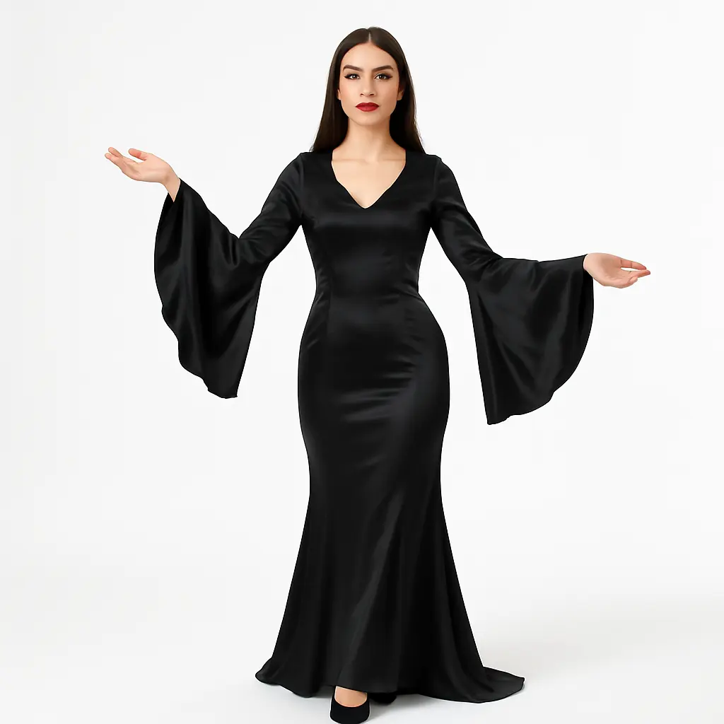 Elegant Morticia-Inspired Costume Dress for Halloween - Adult 2XL