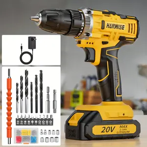HANWISE 20V cordless impact drill set, including optional drill set and storage box, equipped with electric drill and electric screwdriver, with work light, speed and torque adjustment function - suitable for car and home maintenance | Men's gift