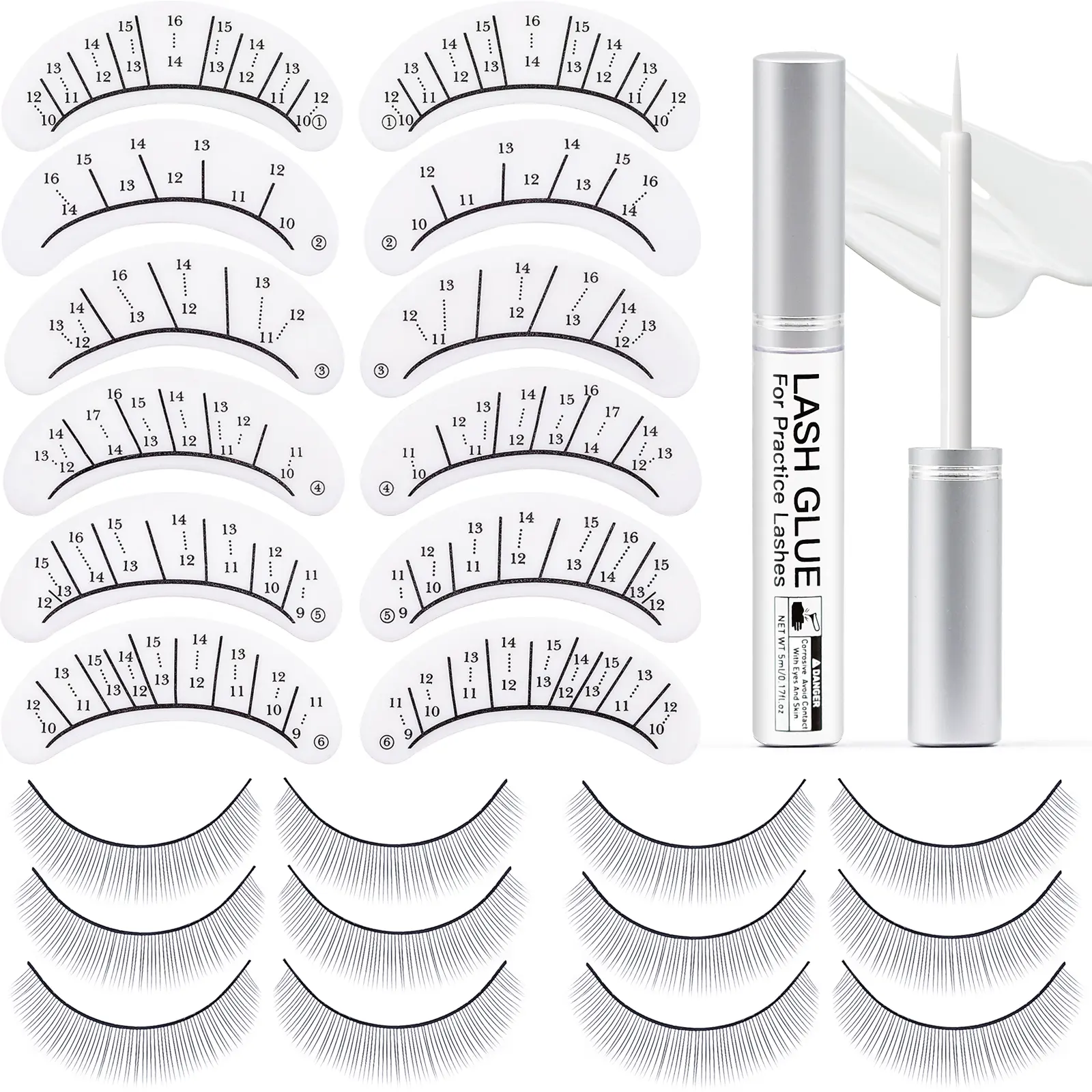 Practice Lashes Kit for Eyelash Extensions, Training Strips & Lashes for Lash Mannequin Head, Beginner Friendly Lash Extension Supplies, Lash Clusters Kit, Eyelash Tools