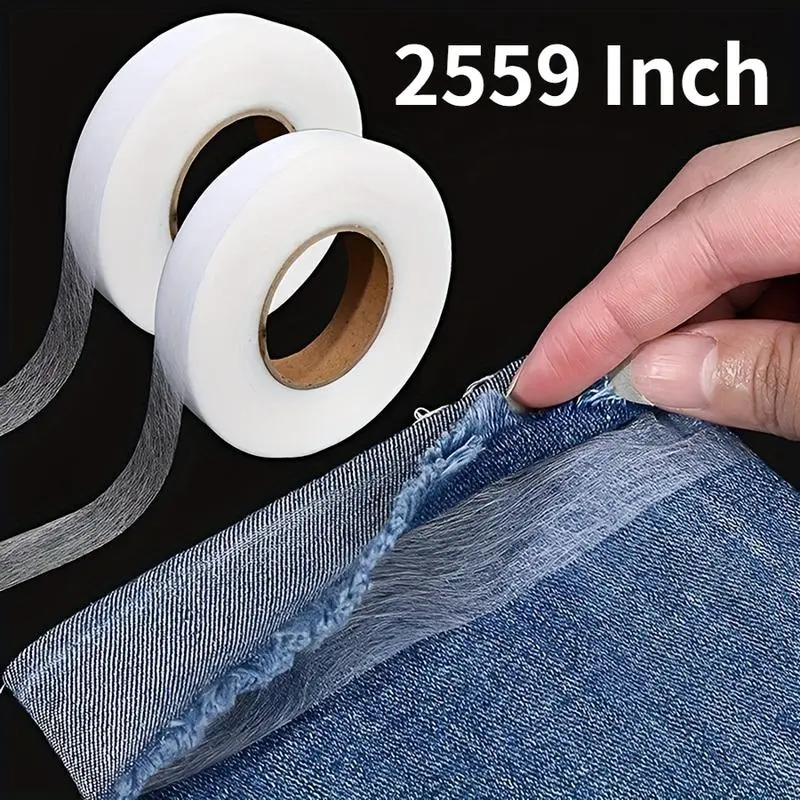 Double-Sided Hot Melt Iron-On Fabric Tape (25/59 in) - Strong Adhesive, Seamless Invisible Tape, Invisible Hold, Easy Application, Durable, for Adult Unisex Clothing Repair & Hardware Adhesive Needs, Hot Melt Tape