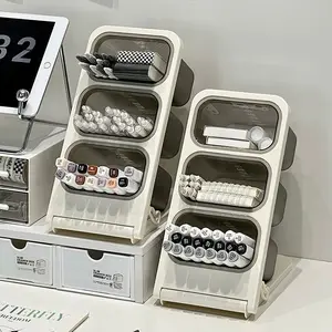 Large-capacity slanted pen holder desktop organizer, Desk accessories - pen holder for office desks and workstations - with three independent compartments - suitable for storage next to bedroom dressing tables, study desks, and kitchens