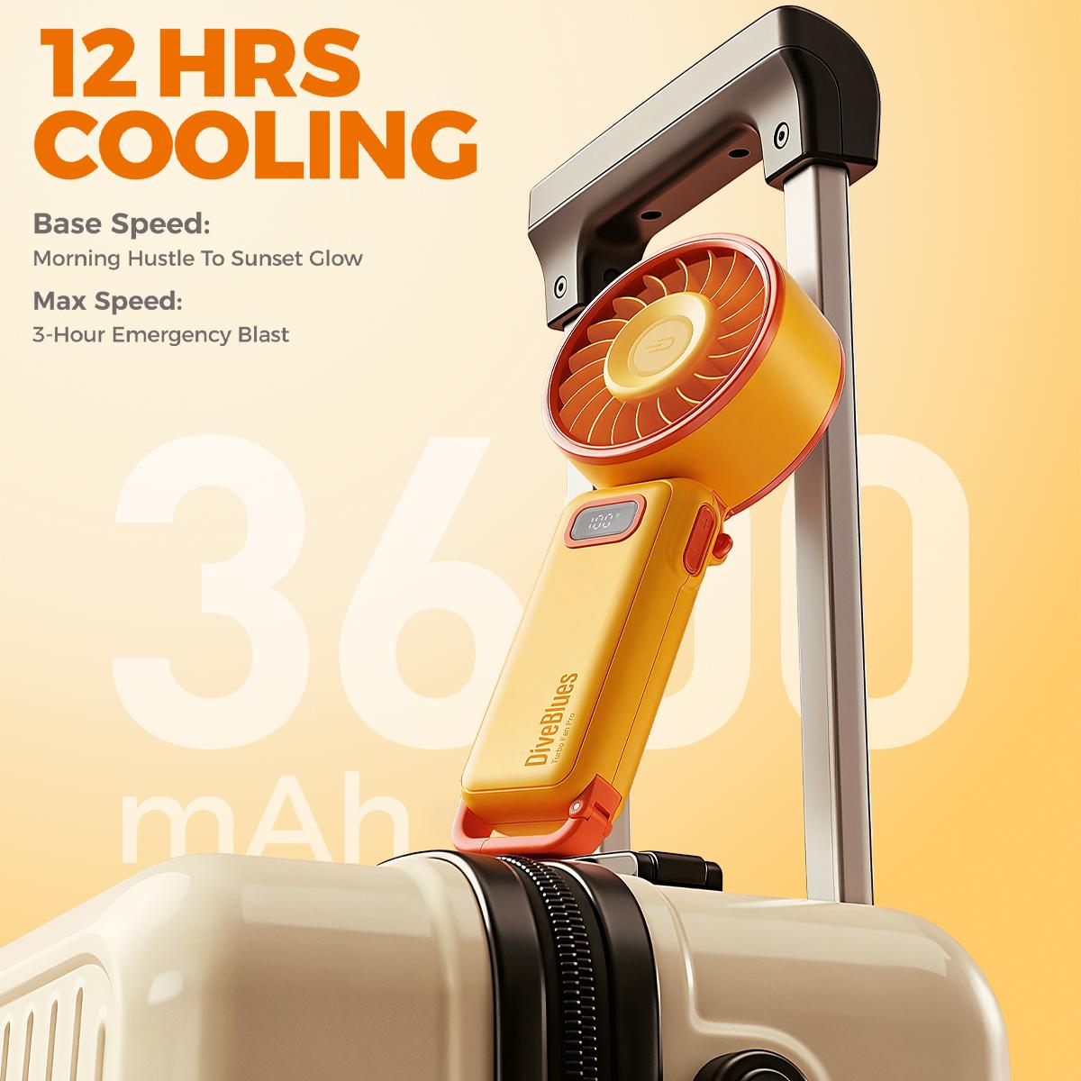 DiveBlues D6036 Portable Handheld Turbo Fan Ice-Cooling Battery Operated, Up to 15 Working Hours,100 Gear Wind High Speed 5-in-1 Foldable for Summer Travel Vacation Essentials,Outdoor Activities,Beach,Indoor Use Office Desk Usage menopause hot flash