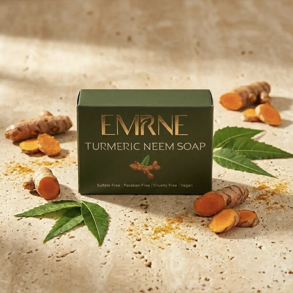 Emrne Turmeric Neem Soap Bar - Brightening Face & Body Soap with Turmeric and Neem, Gentle Cleansing Bar for Dull Uneven Skin Tone, Handmade Natural Bar Soap, All Skin Types