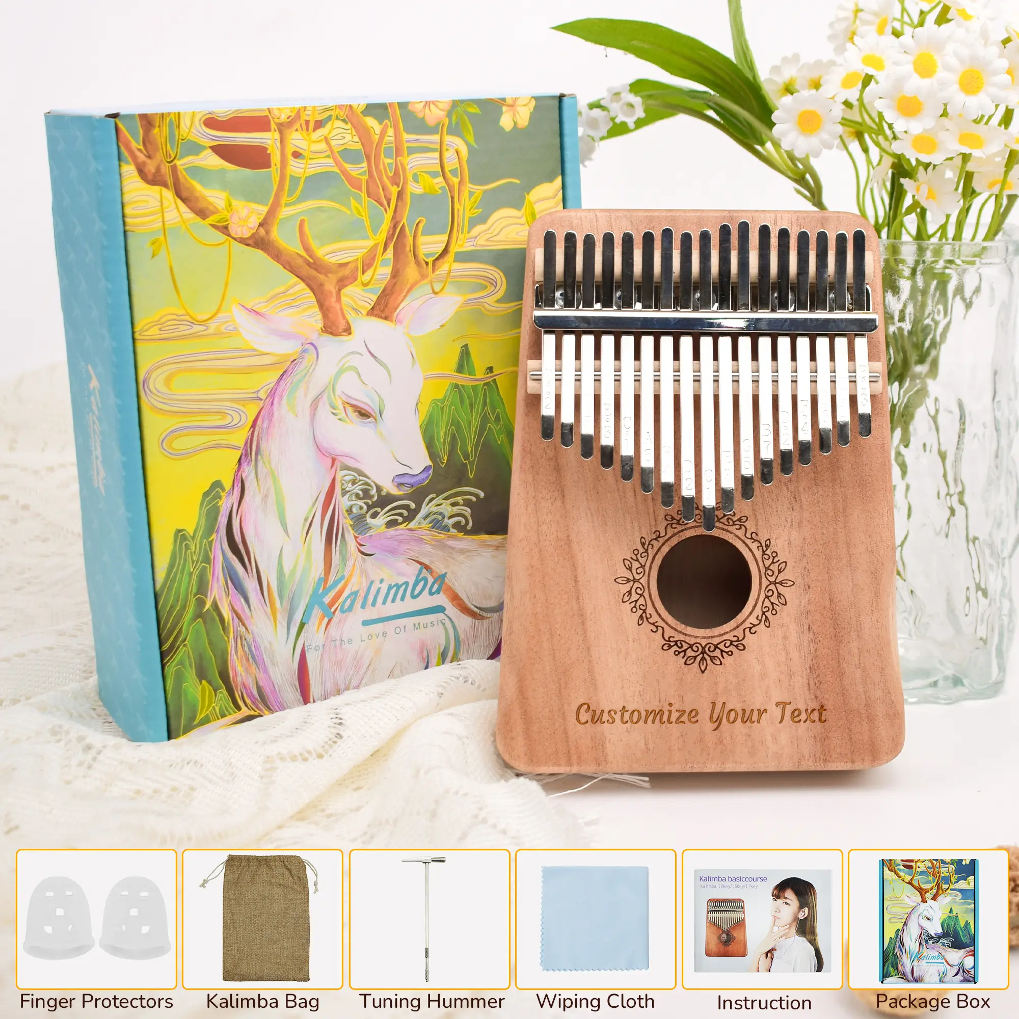 Custom Anniversary Gift Kalimba | Personalized Engraved Wooden Thumb Piano for Couples Cat & Moon Custom Wooden Instrument Gift Percussion