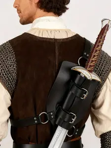 1PC Medieval PU Leather Accessory, Warriors Swordsman Knight Crossbody Sword Sheath, Viking Back-Mounted Sword Belt Strap Hanging Sword Armor Cosplay Prop, Performance Costume Functionality(Not Include the Sword)