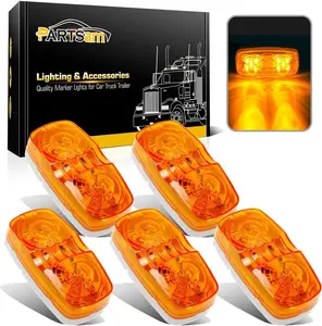 Partsam 5pcs Amber 10 LED Marker Light, Double Bullseye Marker Lights, Rectangle Clearance Lights for Trailer Truck Camper RV