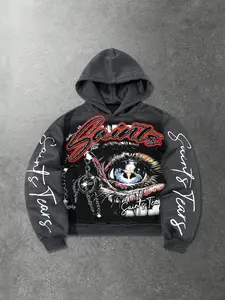 Unisex Hooded Sweatshirt with Anime Headprint Design, Fashion Stylish Streetwear Hip-Hop Casual Wear, All over Print, Long Sleeve, Fall & Winter, Fitted
