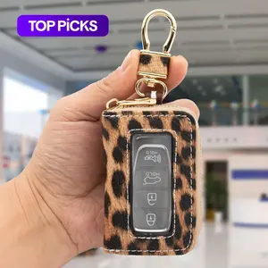 1pcs Ultra-Fine PU Leather Car Key Case, Leopard Print Window Accessory, Anti-Loss Scratch-Resistant Key Organizer Gift, Car Key Protector, Car Key Holder, Key Fob Protector