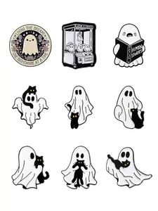 9-Piece Ghost Theme Badge Set, Cute Dark Style Halloween Accessories, Backpack Pin Decoration Kit, Perfect Gift for Horror Fans, Fashion Accessory