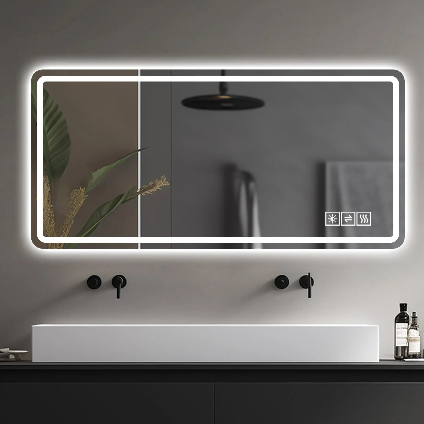 60x28 Inch LED Bathroom Mirror Vanity Wall Mounted with Front Lights Anti-Fog Frameless Makeup Mirror 5mm Silver Glass Horizontal for Bathroom Vanity Over Sink Dressing Room Wall Decor, Bathroom Furniture for Vanity Area, Storage, Remodel