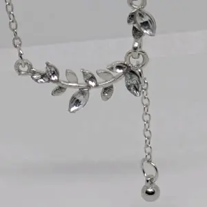 Womens New Silver Plated Double Leaf Necklace W/ 15-16 Inch Adjustable Chain