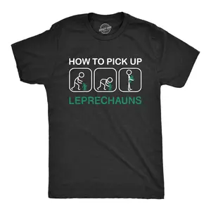 Mens How to Pick Up Leprechauns T Shirt Funny St Patricks Day Tee Cool Shenanigans Mens Funny T Shirts Cool Vintage Fashion T-Shirt Gift Classic Menswear Saint Patrick's Day Apparel for Men Funny Sarcastic Black