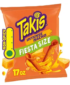 Takis Intense Nacho Crispy Corn Snack, 17 oz Fiesta-Size Bag, Non-Spicy Cheese-Flavored Rolled Tortilla Chips