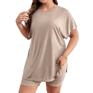 MNLYBABY Womens Plus Size Pajamas Sets Cozy Loungewear 2 Piece Matching Outfits Sleepwear Short Sleeve Shirts and Shorts Cotton Fabric Womenswear Breathable Comfortable Top Casual Maternity Loose