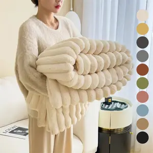 Faux Rabbit Fur Soft Fleece Blanket, Soft Warm & Cozy Throw Blanket, Versatile All-Season Gift for Home, Office and Travel, Fleece Throw Blankets in Twin/Full/Queen/King Sizes, Christmas Gifts for GF