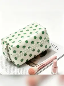 New PVC Polka Dot Cosmetic Bag, Cosmetic Pouch, Makeup Pouch, Korean Style Colorblock Round Point Storage Bag, Waterproof Travel Wash Kit, All Seasons Casual Design