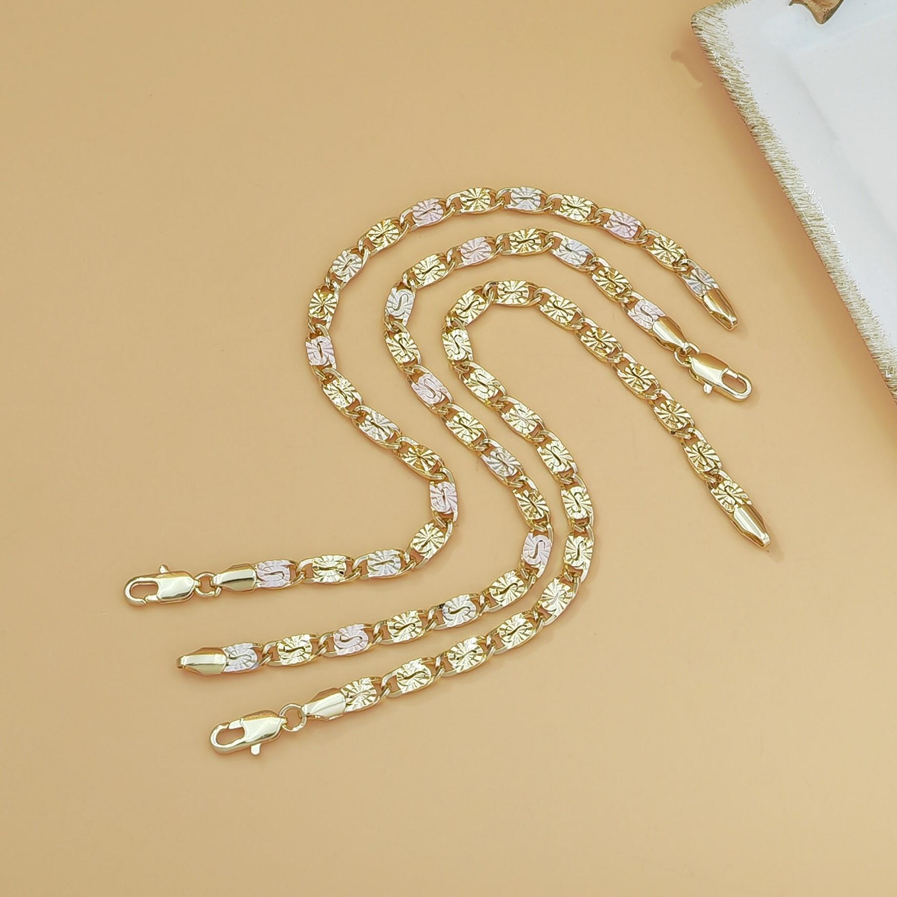 14K Gold Plated Tri Color Bracelet Pulsera De Oro Tres Tonos Fancy Link Chain Waterproof Women Jewelry Birthday Gift for Mom Wife