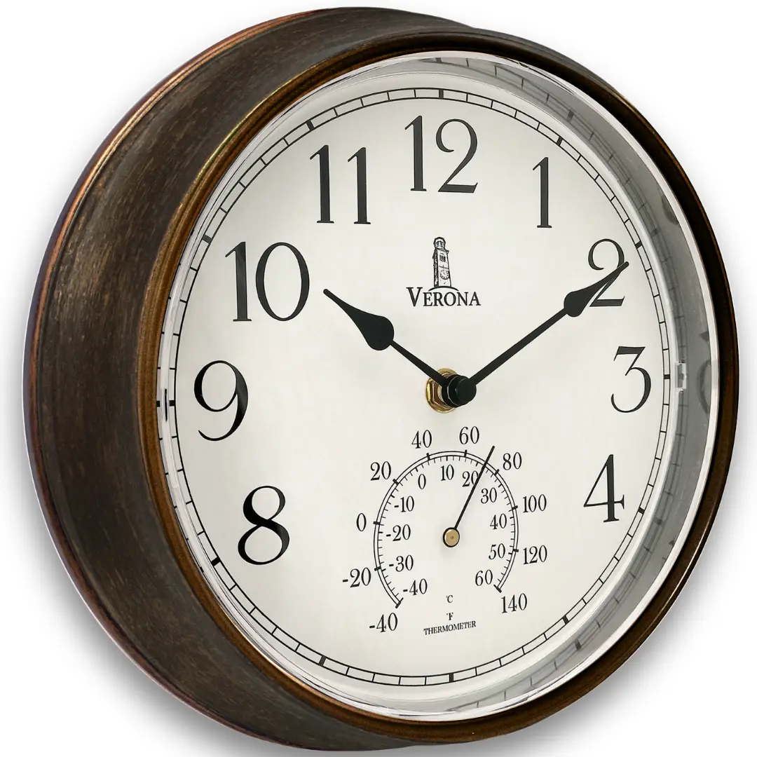 Outdoor Clocks for Patio Waterproof with Thermometer — 9.5 Inch Indoor Outdoor Wall Clock with Temperature Display — Weatherproof, Accurate & Easy to Read for Pool, Garden & Home Decor