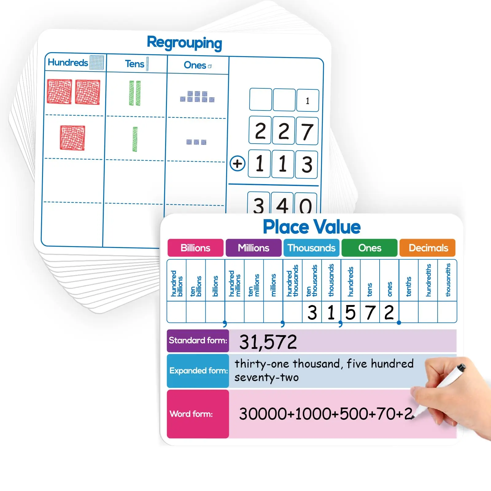 Aizweb 12 Pack Place Value Dry Erase Board Card,Math Board Place Value Manipulatives Place Value In Out Board, Small Group Classroom Must Haves for Math Manipulatives 3rd and 4th Grade Math Activities Math Concepts