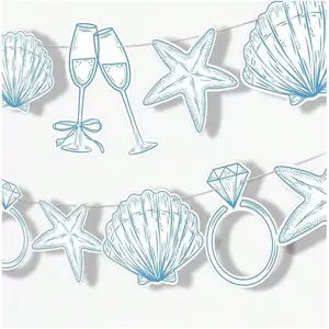 1set Last Toast On The Coast Banner Beach Bridal Or Bachelorette Party Decor Seashells, Party Pack, Party Supplies, Party Event Props, Champagne Glasses, Ocean Party Decorations, Natural Seashell Theme Cardboard Banners